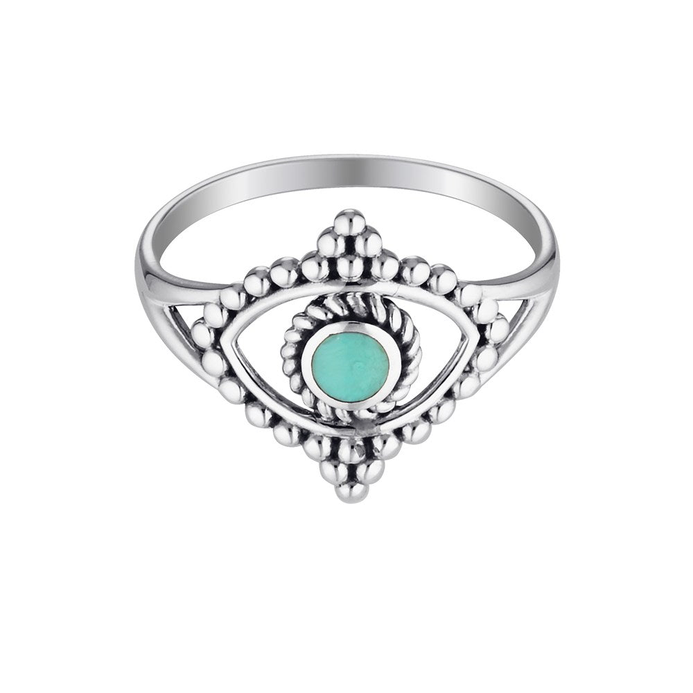 Silver Beaded Turquoise Eye Ring