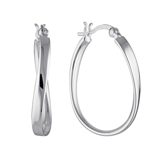 Silver Oval Twist Hoop Earrings