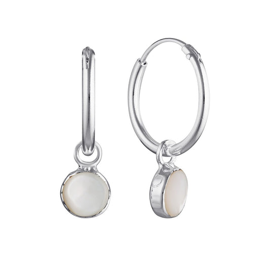 Silver Mother of Pearl Drop Hoop Earrings