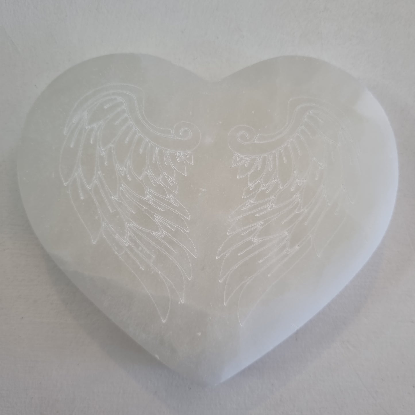 Selenite Heart with Angel Wings Engraved