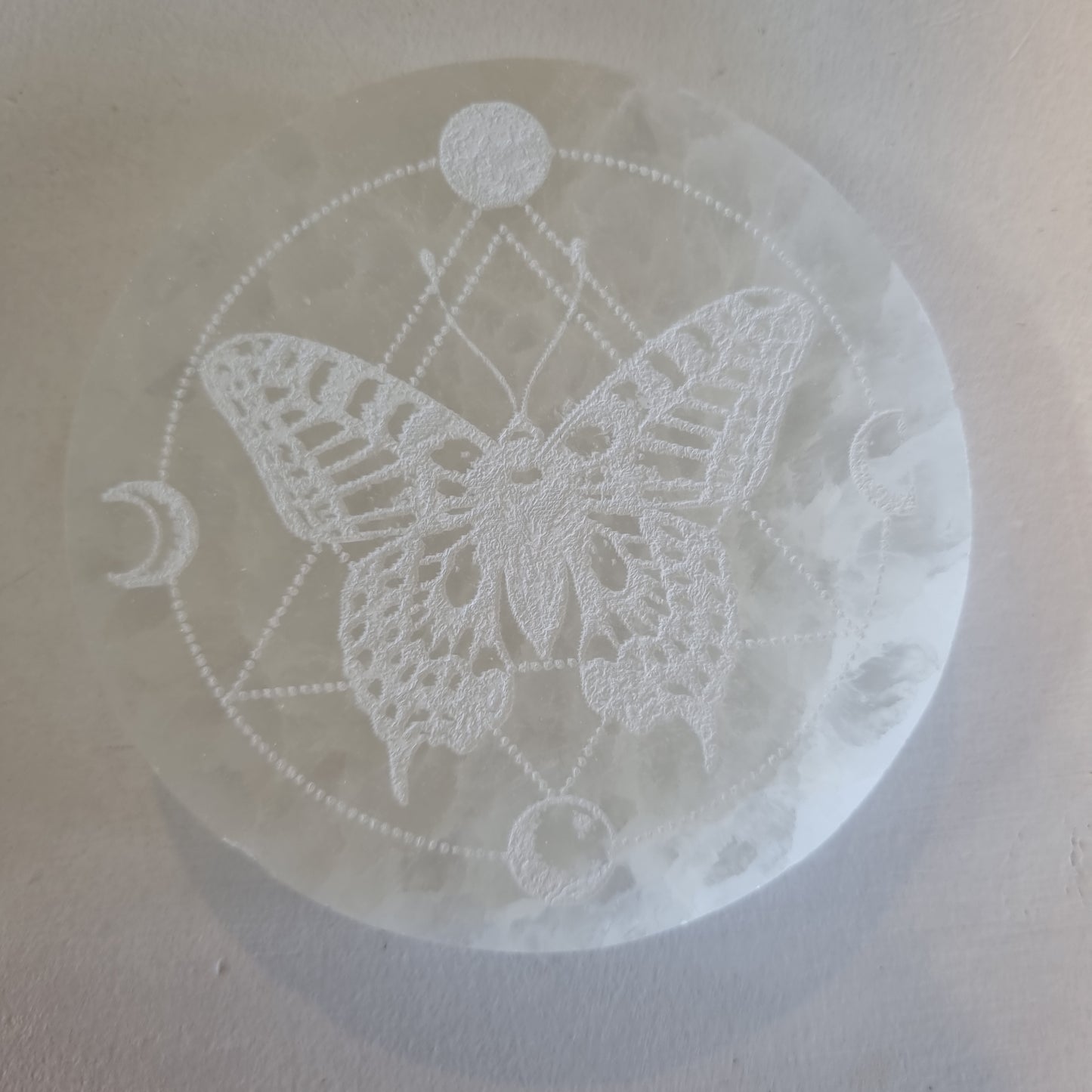 Selenite Rounds with Butterflies Engraved