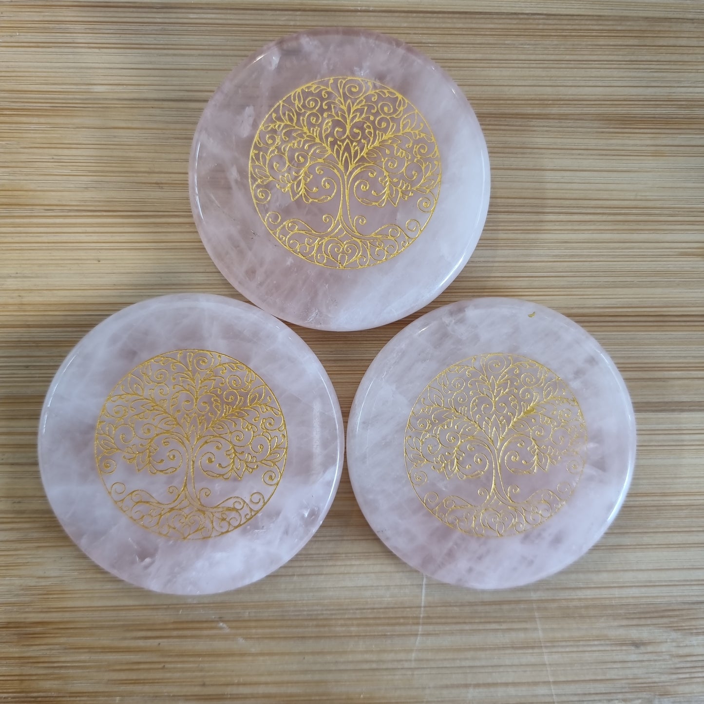 Rose Quartz Disk With Tree Of Life