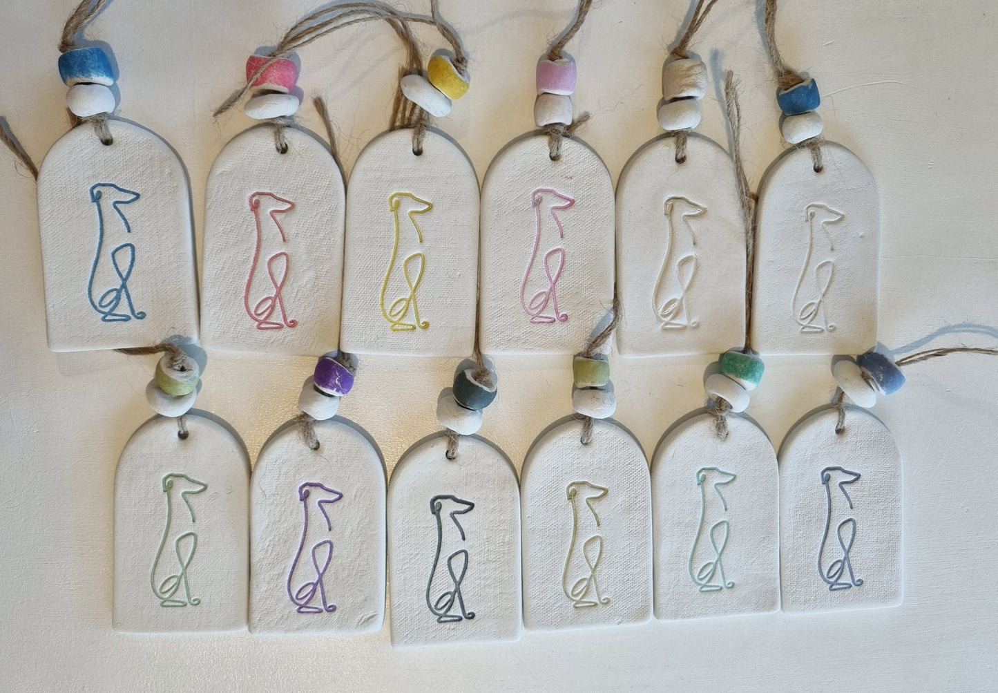 Sitting Greyhound Handmade Embossed Clay Gift Tags