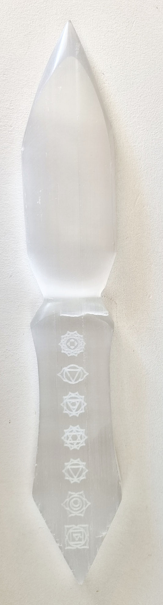 Selenite Knife with Engraved Chakra Symbols