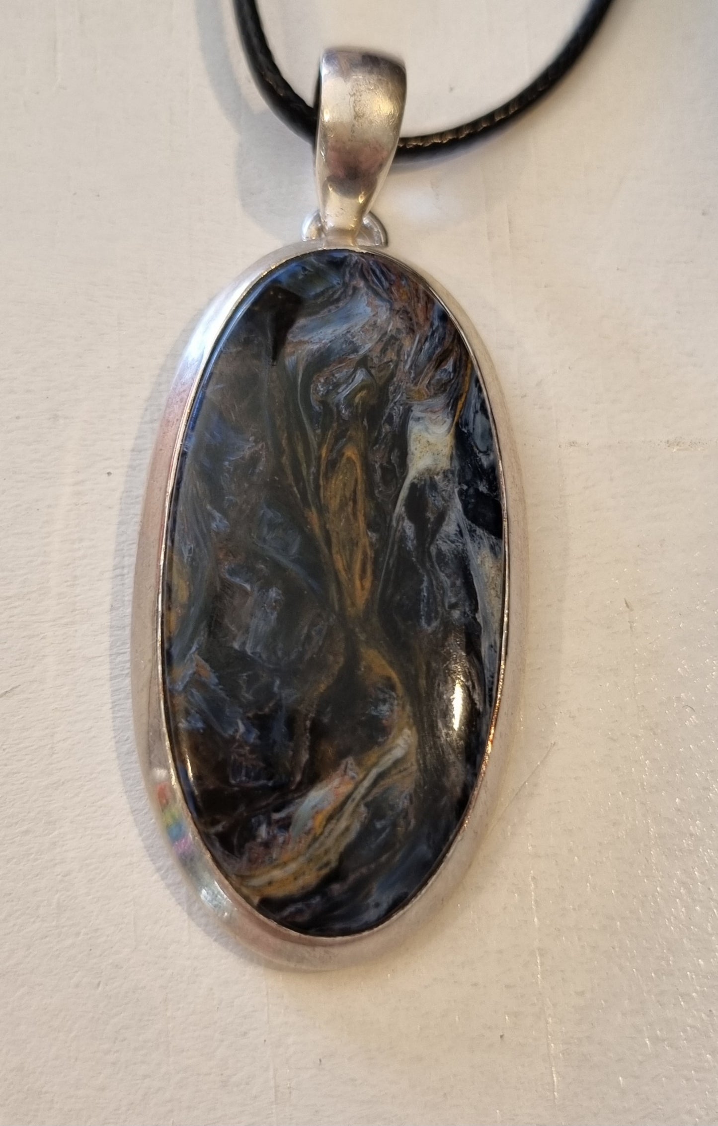 Pietersite Oval Cabochon Pendant with Sterling Silver