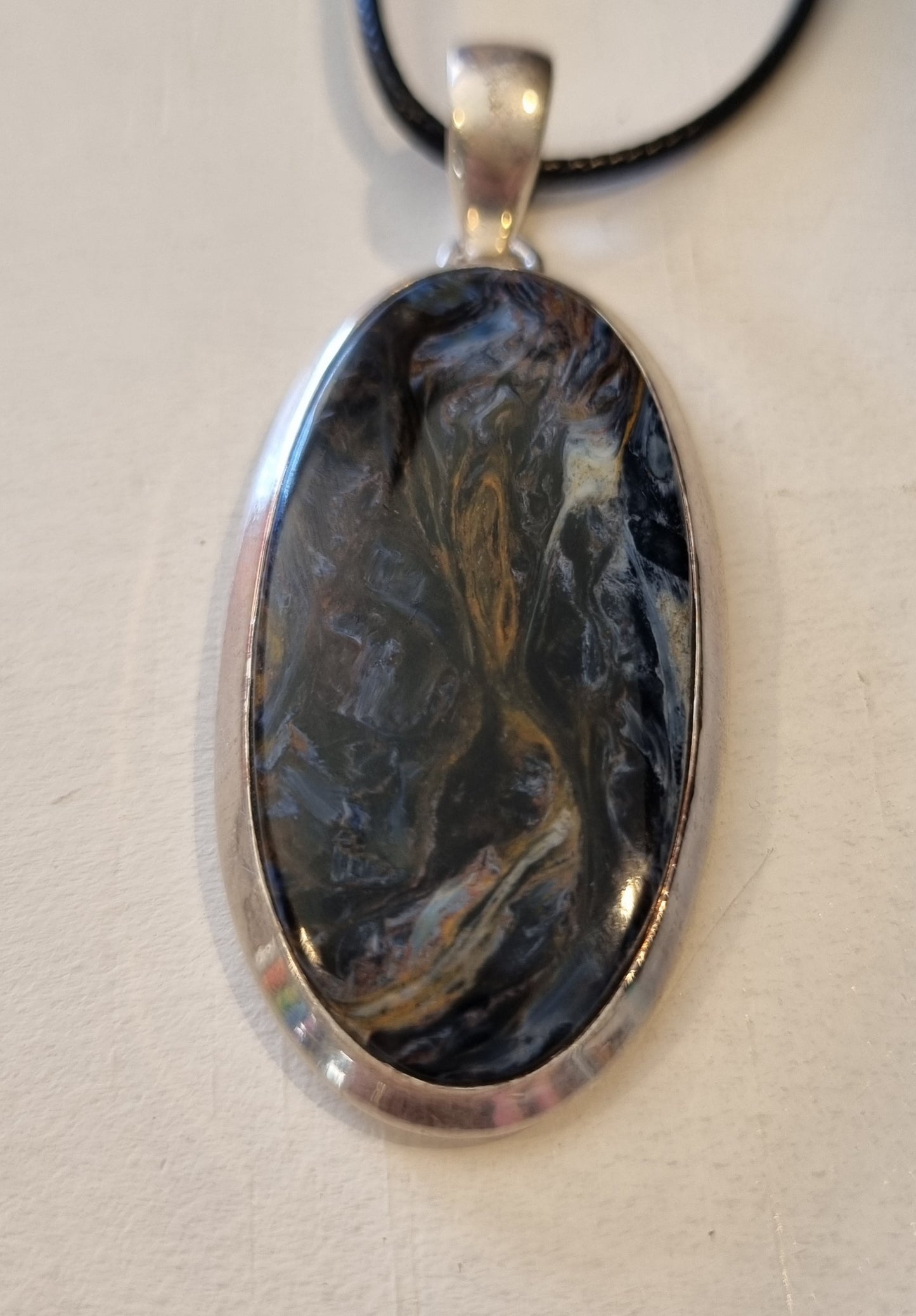 Pietersite Oval Cabochon Pendant with Sterling Silver