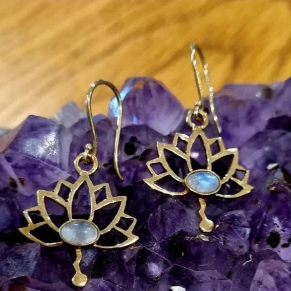 Lotus Drop Earrings with Moonstone