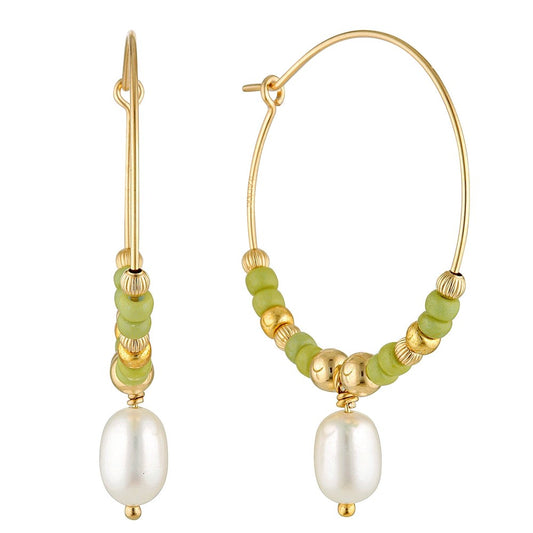 Gold and Pearl Hoop Earrings