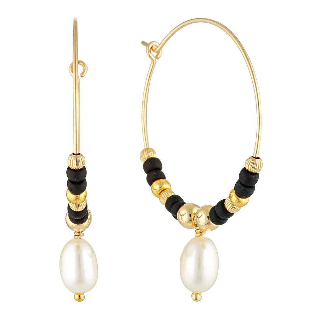 Gold and Pearl Hoop Earrings