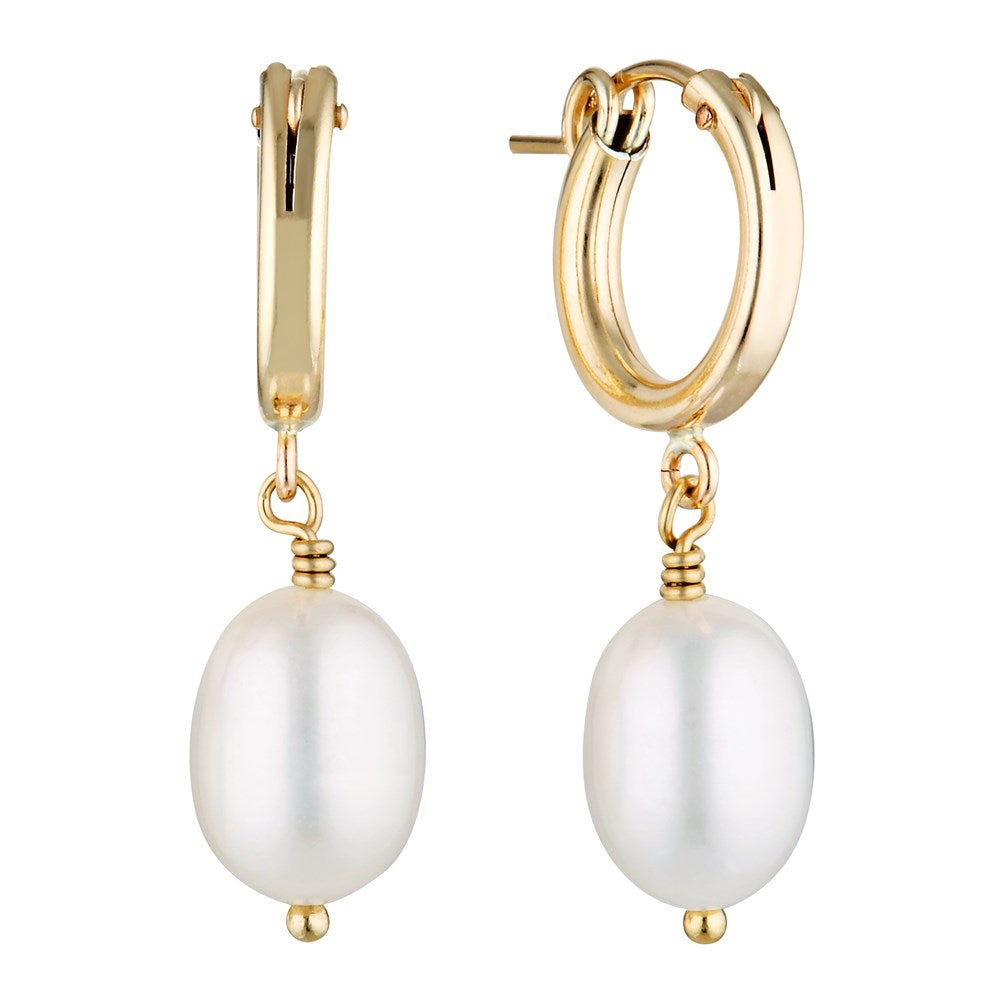 Rice Pearl Drop Hoop Earrings