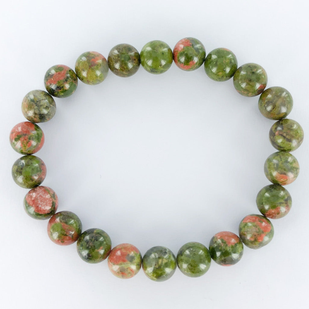 Unakite Round Bead Bracelet