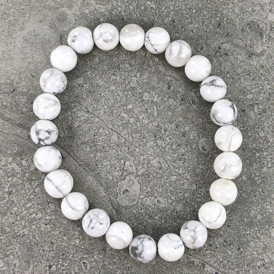 White Howlite Round Bead Bracelet