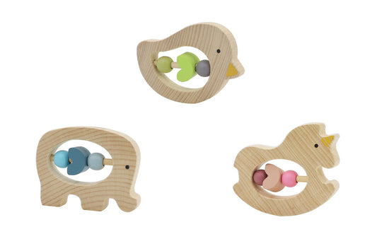 WOODEN ANIMAL RATTLE