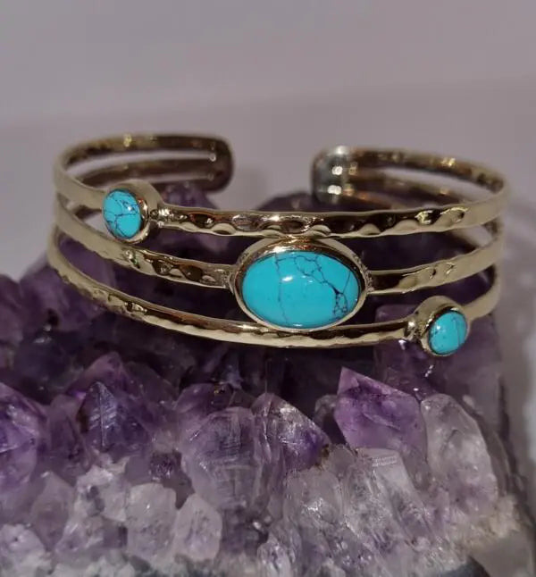 Brass Arm Cuff with Turquoise Gemstones