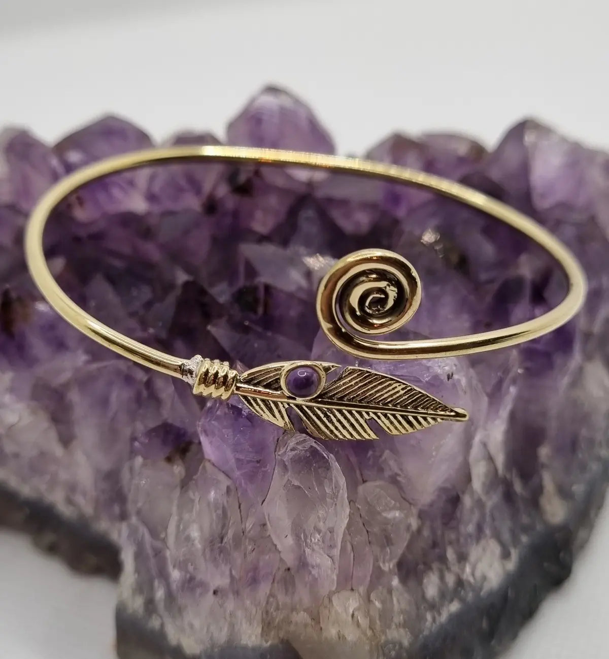 Brass Bangle adorned with Feather &amp; Gemstone