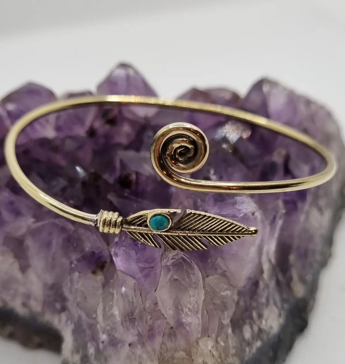 Brass Bangle adorned with Feather &amp; Gemstone