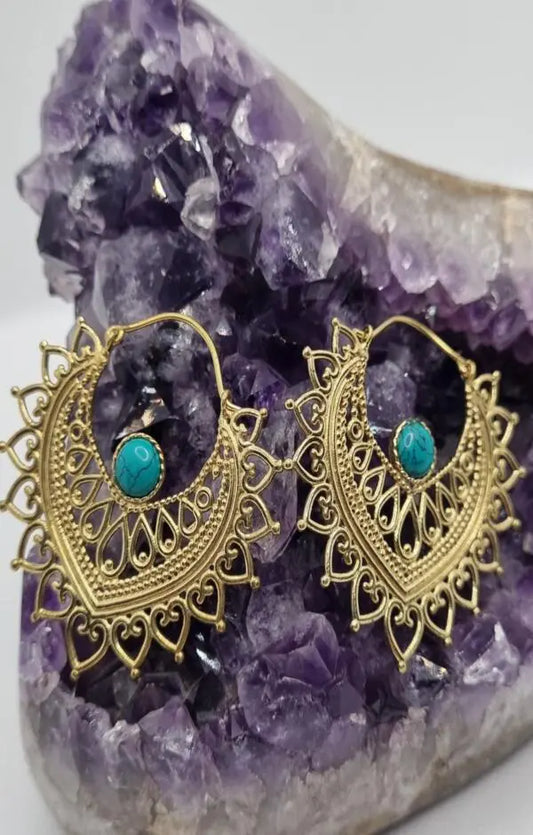 Brass Earrings with Exquisite Gemstones