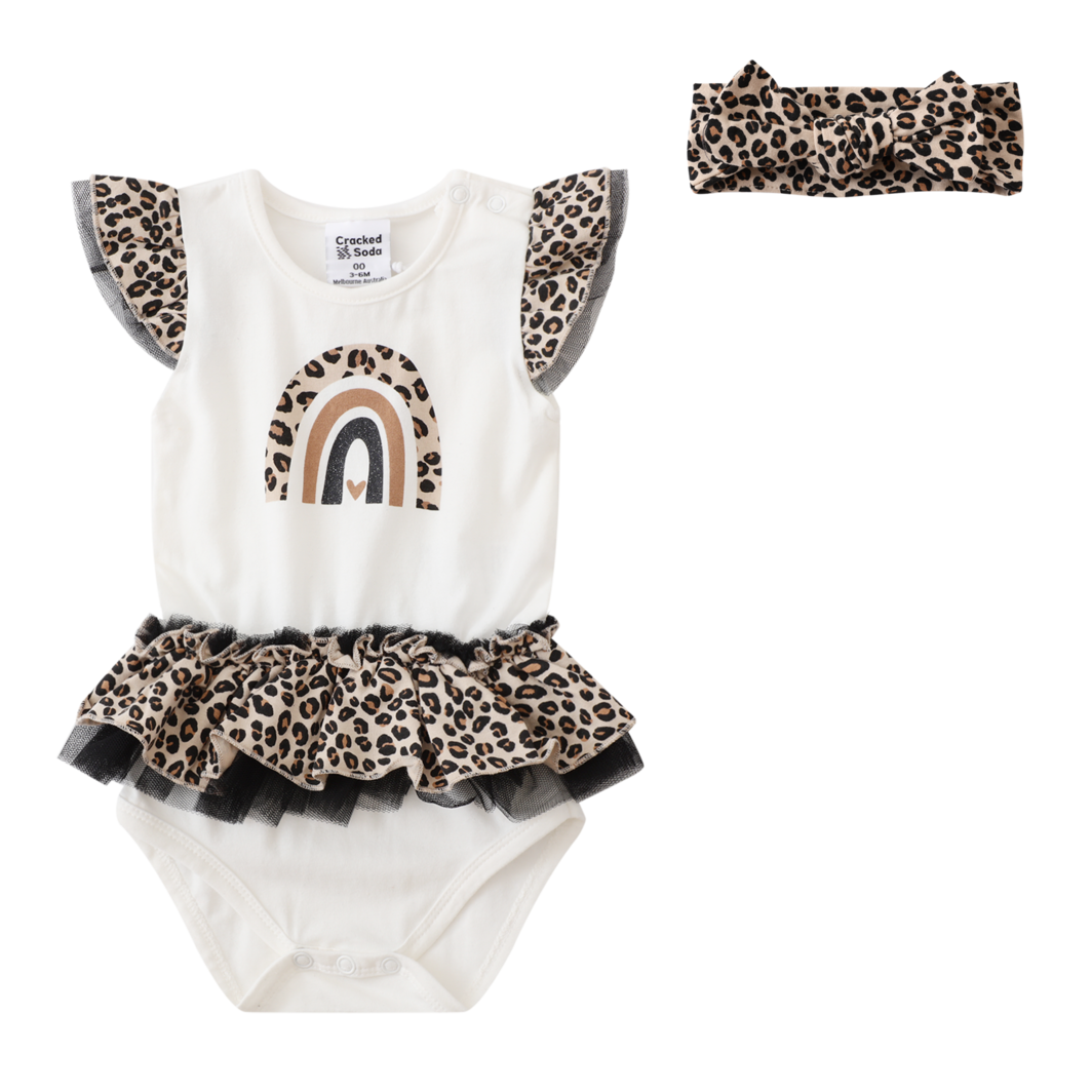 Cracked Soda Taliska Rainbow Bodysuit & Headband Cream Size 2