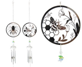 Silver Bee Wind Chime with Crystals