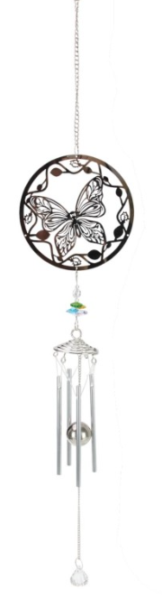 Silver Butterfly Wind Chime with Crystals