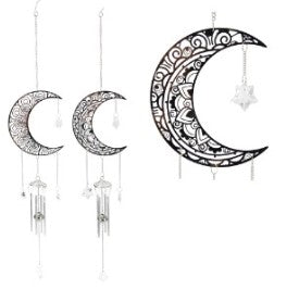 Silver Moon with Crystal Wind Chime