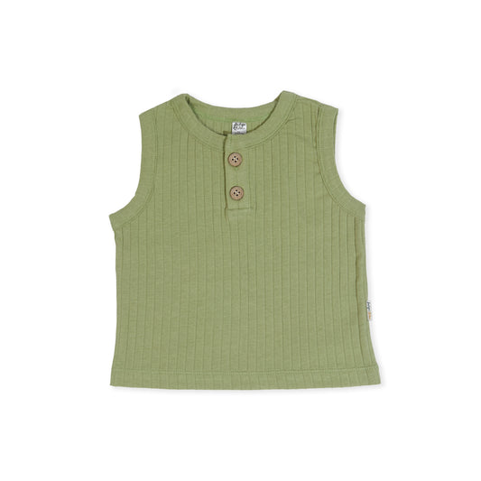 Indigo & Lellow Ollie Singlet - Rib Fern Green Size 00 - 3 to 6 months