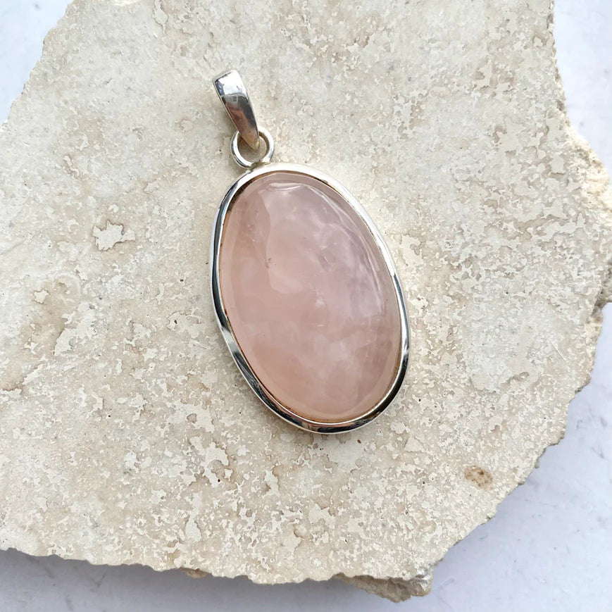 Rose Quartz Cabochon Oval Pendant