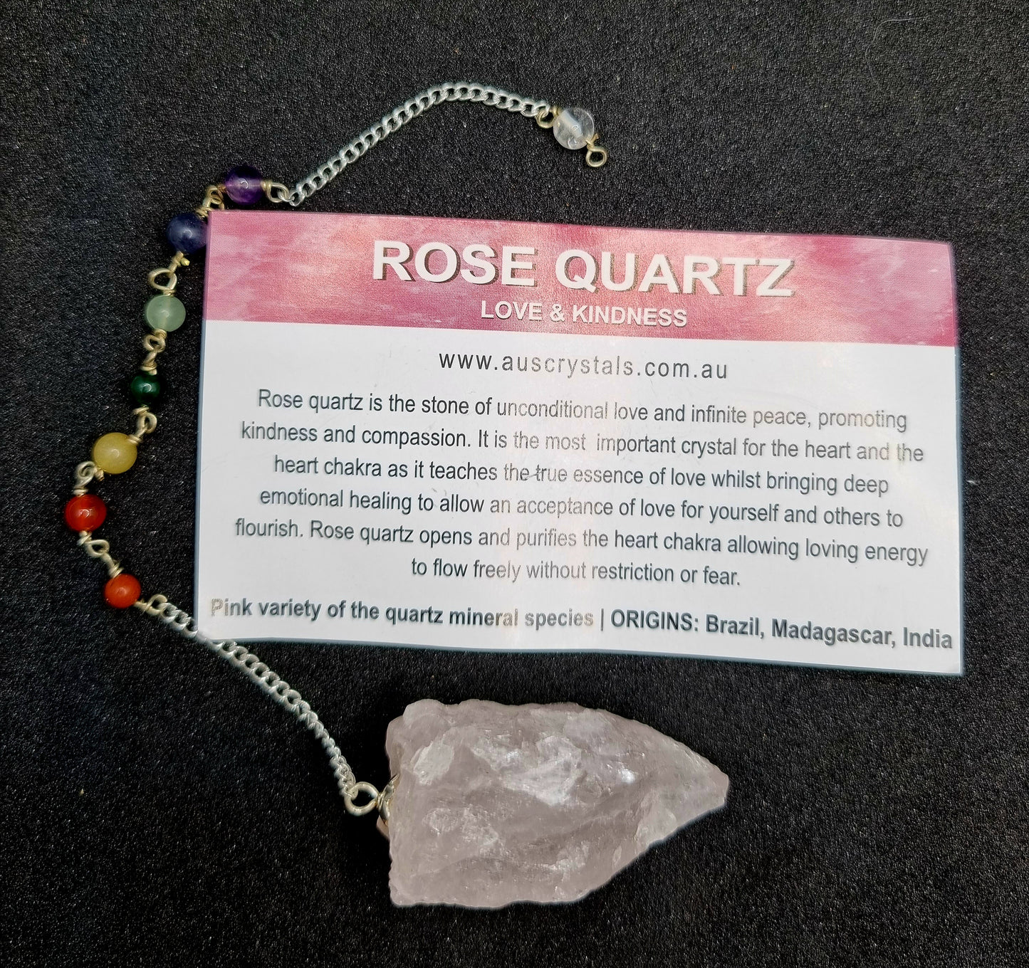 Raw Rose Quartz Chakra Pendulum