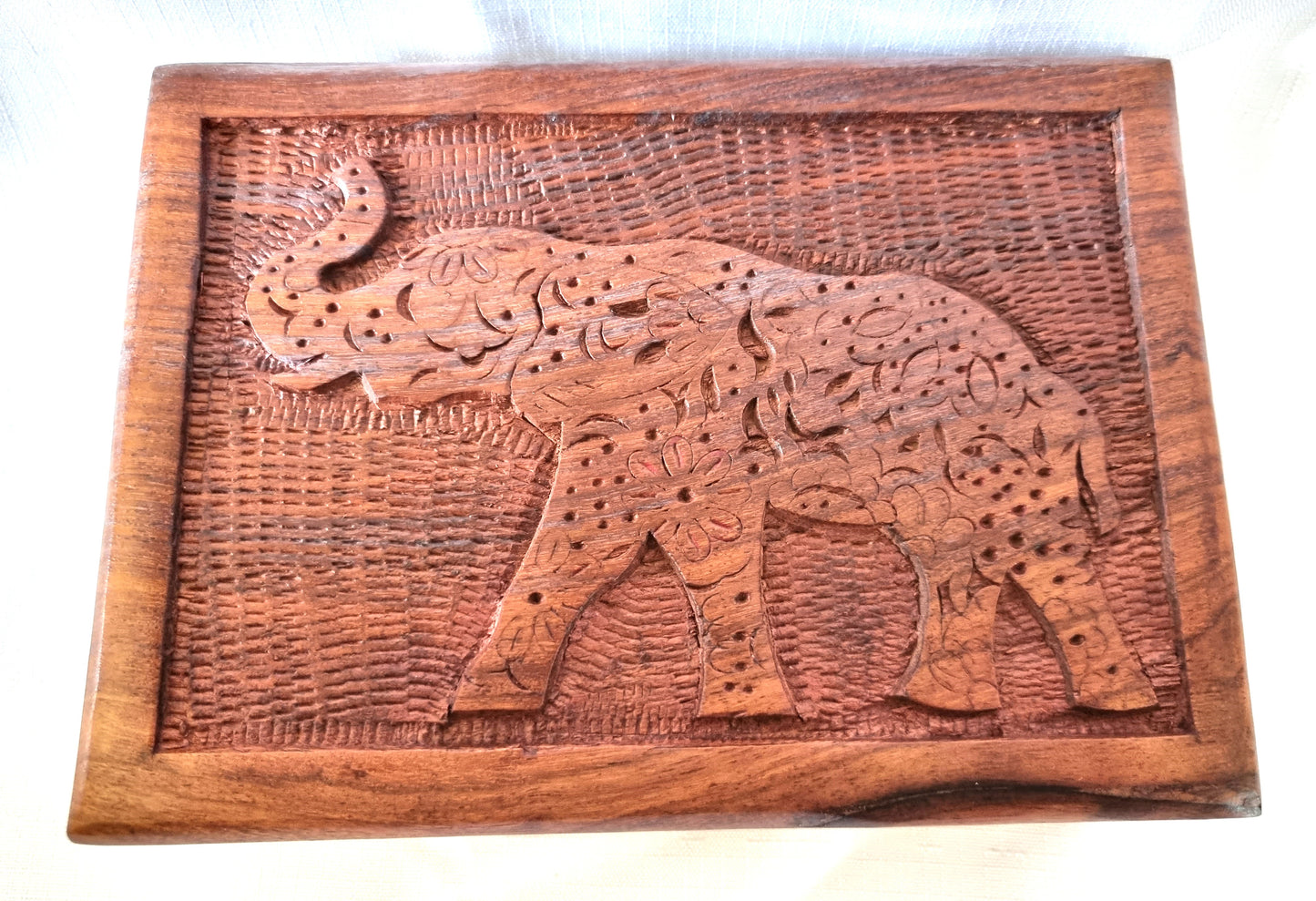 Carved Mandala Elephant Wood Box