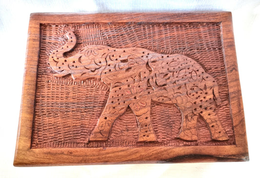 Carved Mandala Elephant Wood Box