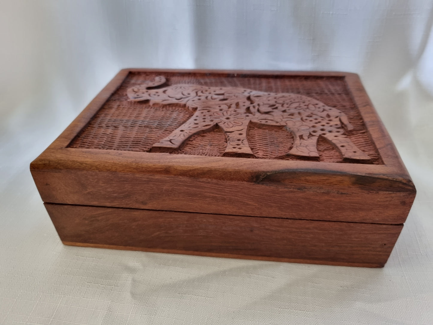 Carved Mandala Elephant Wood Box