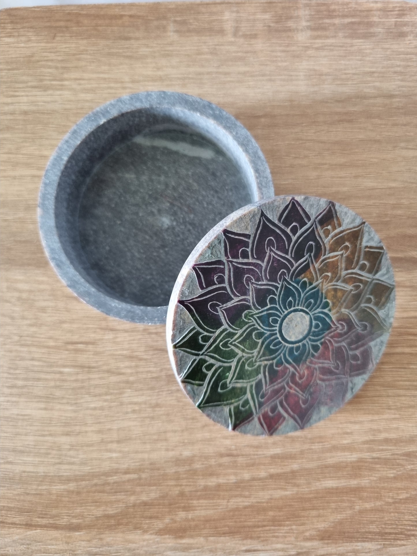 Round Mandala Soapstone Trinket Box