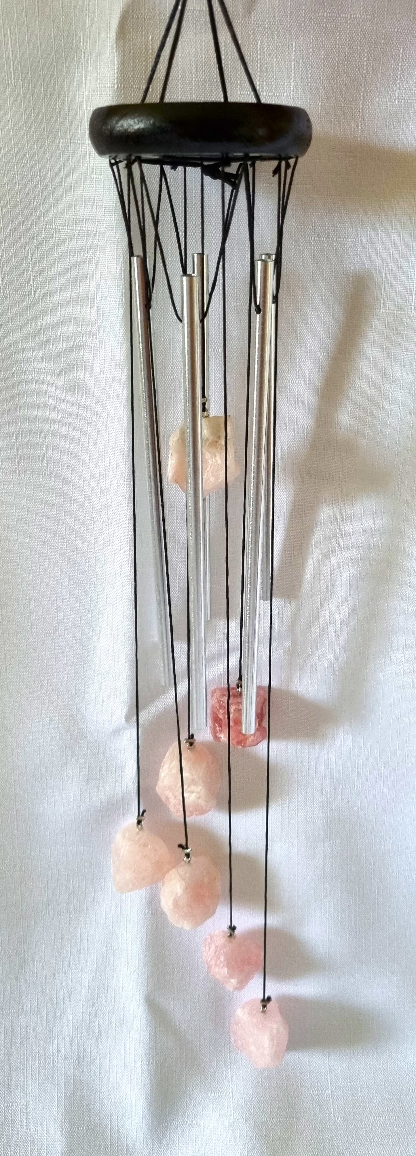 Rose Quartz Chime with Silver Tubes