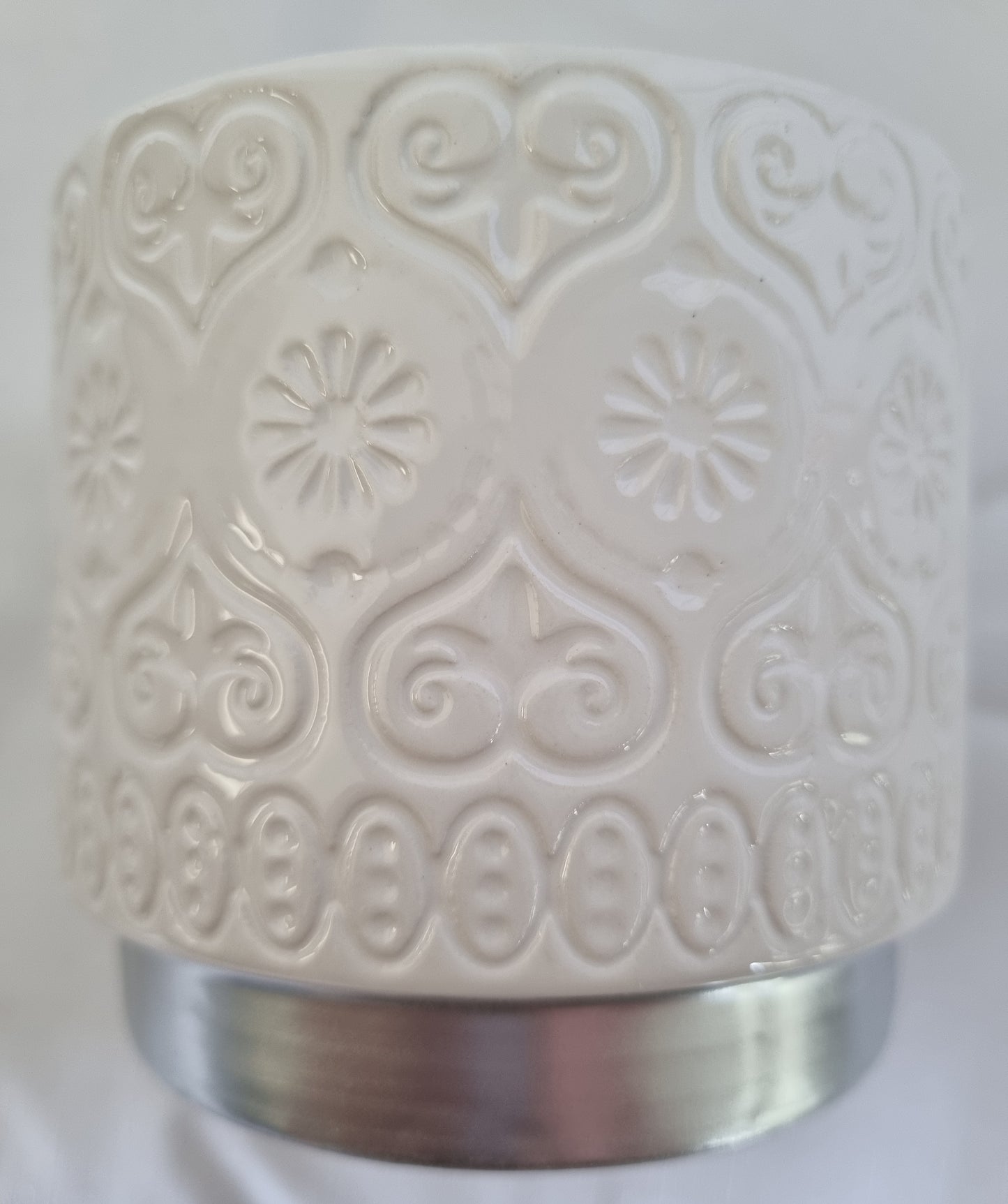 White Pot With Silver Trim