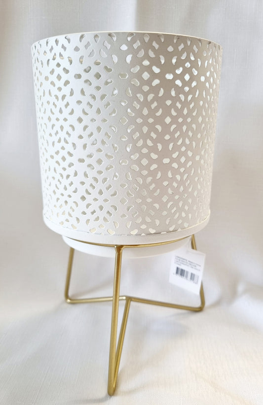 White Decor Lantern-Pot on Gold Stand