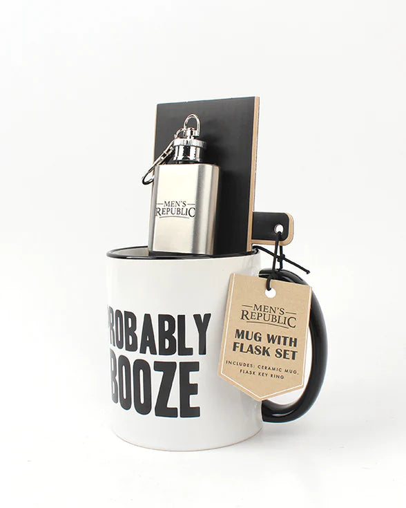 Mug and Mini Hip Flask Set - Probably Booze