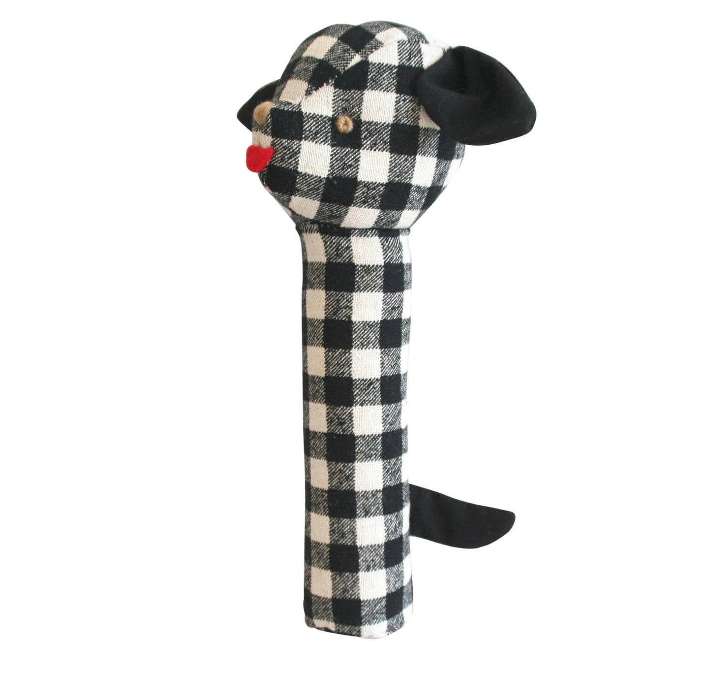 Puppy Stick Rattle Black Check Linen