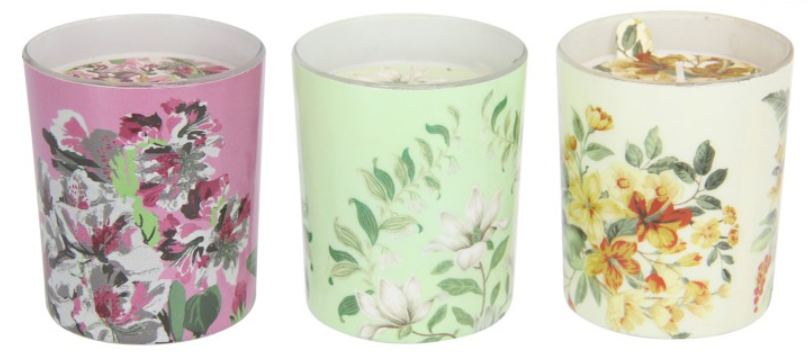 Glass Enamel Candle with Floral Palm Print