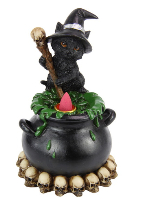 Cat Witch Incense Cauldron Pot Backflow Burner