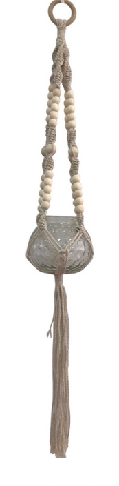 Beaded Macrame Glass Pot Holder