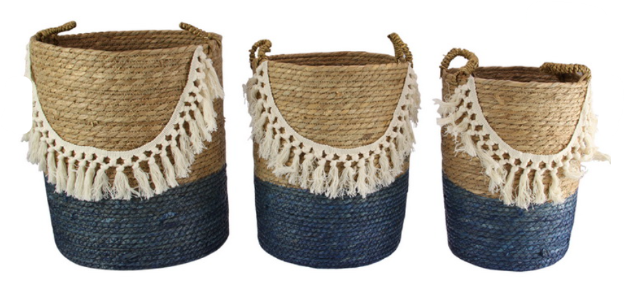 Storage Basket with Tassels Blue Base