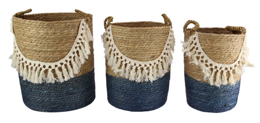 Storage Basket with Tassels Blue Base