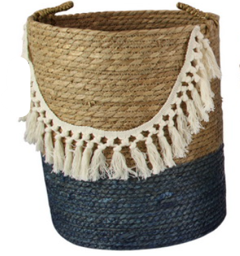 Storage Basket with Tassels Blue Base