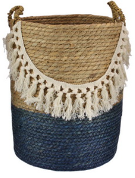 Storage Basket with Tassels Blue Base