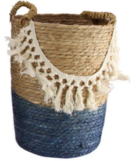 Storage Basket with Tassels Blue Base