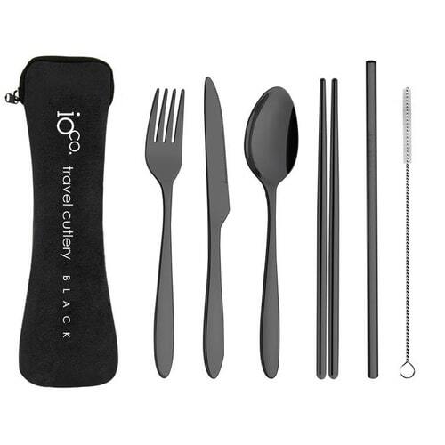 IOco re-use Stainless Steel Travel Cutlery Set of 6- Black Cutlery | Black Case